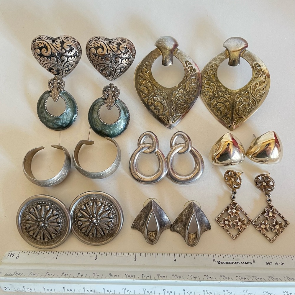 Vintage Silver and Gold Earrings Collection 80s 90s lot